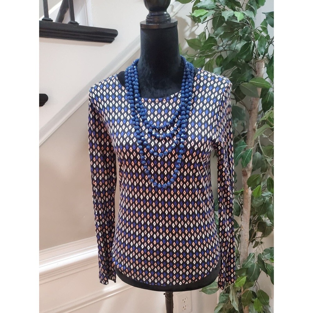 H&M Women's Multicolor Viscose Round Neck Long Sleeve Casual Top Blouse Size XS